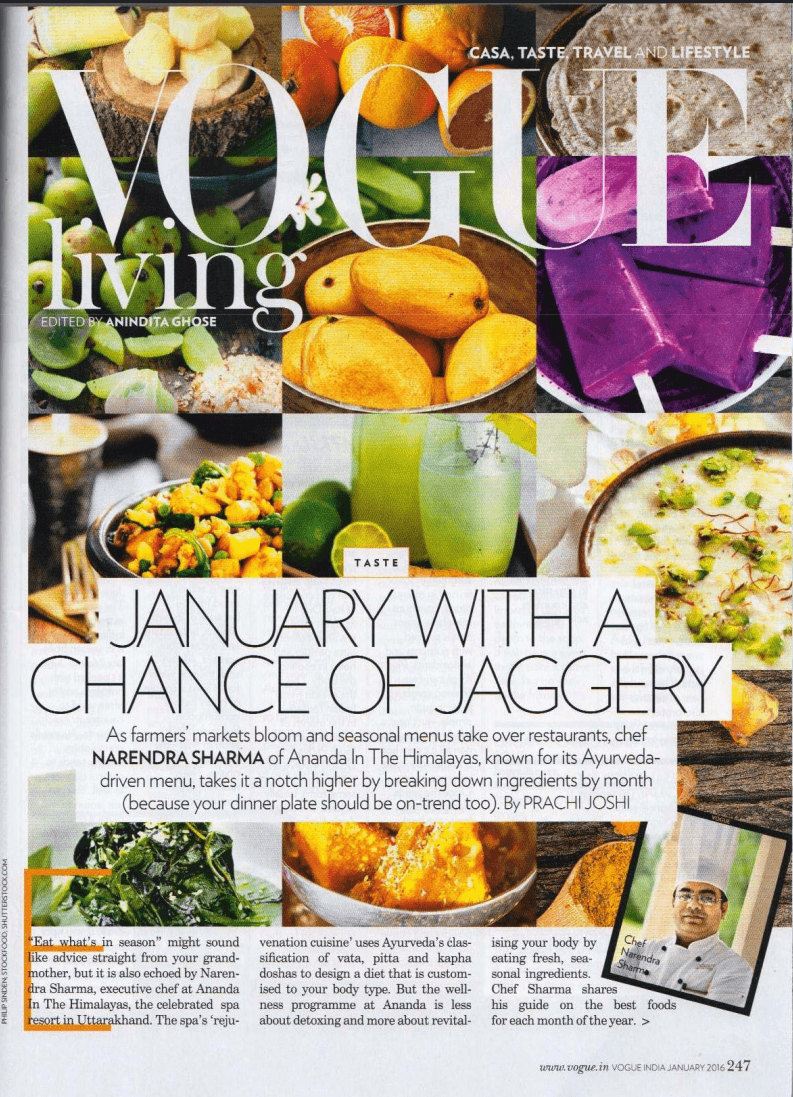 Narendra Sharma featured in Vogue Living — January with a chance of jaggery